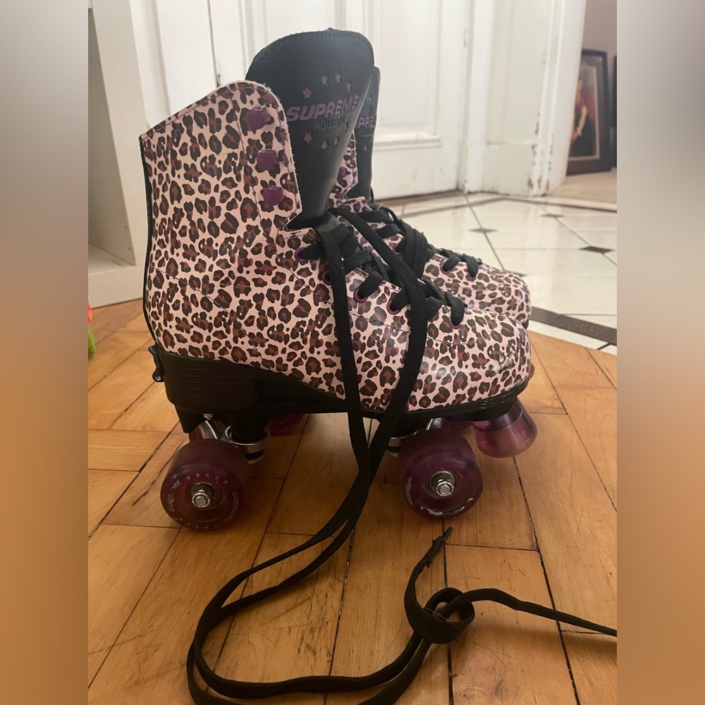 Pair of Leopard Print Supreme Roller Skates!